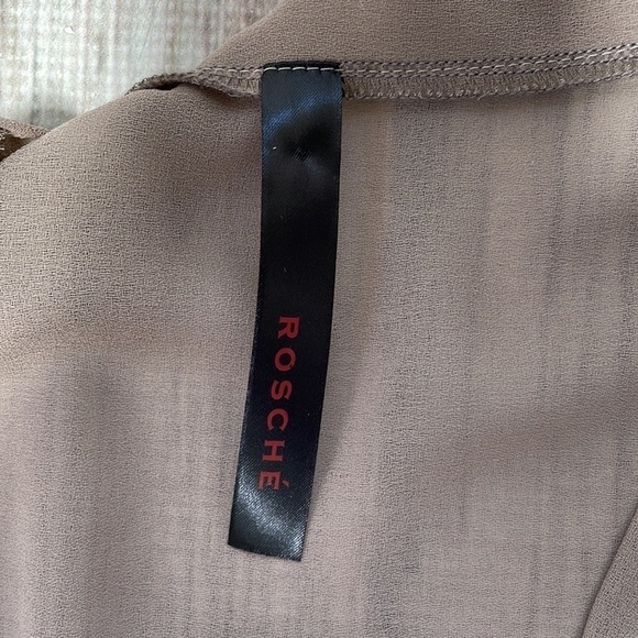 Rosche Dress Tan Maxi Long Sleeves V-Neck Pleated Semi Sheer Size Large Brown - Picture 13 of 13